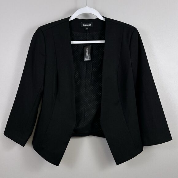 New Express Blazer Women's Size 10 Stretch Black Lined Jacket Open Front Career - Picture 1 of 9